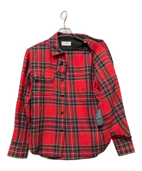 Saint Laurent Paris（サンローランパリ）Saint Laurent Paris (サンローランパリ) 長袖シャツ レッド×ネイビー サイズ:37の古着・服飾アイテム