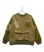 WIND AND SEAウィンダンシー）の古着「キルティングクルーネックスウェット」｜カーキ