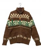HGエイチジー）の古着「厚手カーディガン」｜ブラウン×グリーン