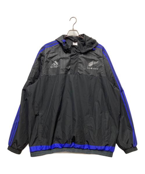adidas（アディダス）adidas (アディダス) ALL BLACKS (オールブラックス) フーデッドジャケット ブラック×ブルー サイズ:2XLの古着・服飾アイテム