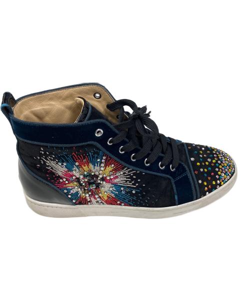 Christian Louboutin（クリスチャン・ルブタン）Christian Louboutin (クリスチャン・ルブタン) Louis on Fire veau velours ハイカットスニーカー ブラック×ネイビー サイズ:42 1/2の古着・服飾アイテム