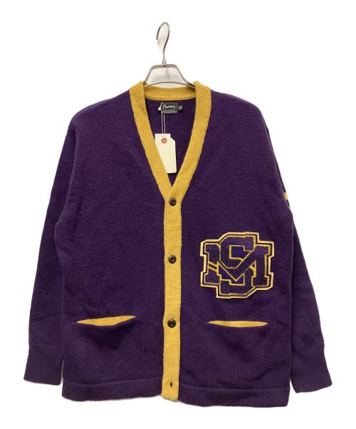 Pherrow's（フェローズ）PHERROW'S (フェローズ) 厚手カーディガン パープル×イエロー サイズ:40の古着・服飾アイテム