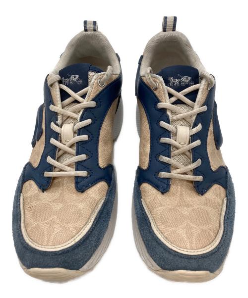 COACH（コーチ）COACH (コーチ) ストライダースニーカーシグネチャーキャンバス ブルー×ベージュ サイズ:US8Bの古着・服飾アイテム