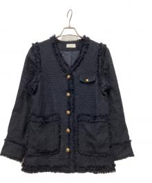 ORGUE（オルグ）の古着「Tweed fringe 2way jacket」｜ネイビー
