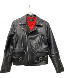 HORN WORKS（ホーンワークス）の古着「ダブルライダースジャケット」｜ブラック×レッド