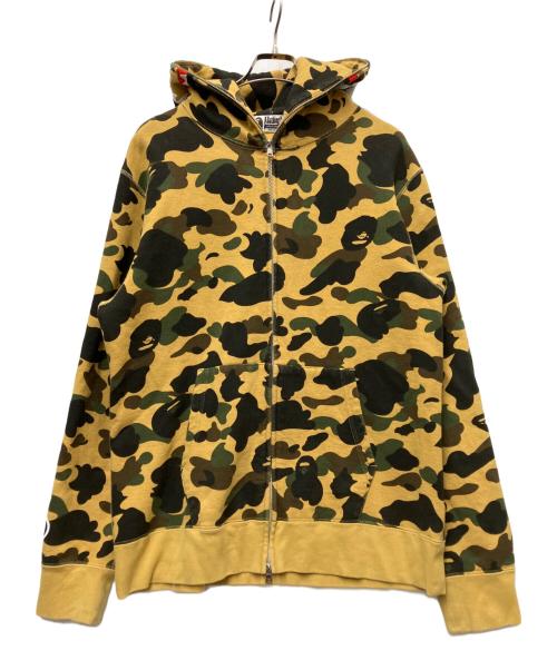A BATHING APE（ア ベイシング エイプ）A BATHING APE (ア ベイシング エイプ) Camo Shark Full Zip Hoodie イエロー×カーキ サイズ:XLの古着・服飾アイテム
