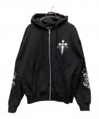 REFLEMレフレム）の古着「クロス刺繍ジップアップパーカー」｜ブラック