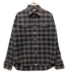A BATHING APE（アベイシングエイプ）の古着「グレーブロックチェックシャツジャケット」｜グレー×ブラック