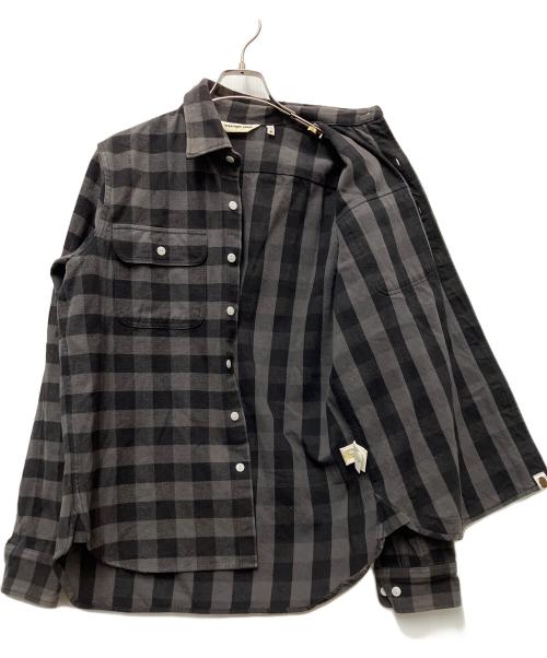 A BATHING APE（アベイシングエイプ）A BATHING APE (アベイシングエイプ) グレーブロックチェックシャツジャケット グレー×ブラック サイズ:Mの古着・服飾アイテム