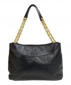 TORY BURCHトリーバーチ）の古着「Alexa Flat Leather Tote　チェーントートバッグ」｜ブラック