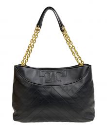 TORY BURCH（トリーバーチ）の古着「Alexa Flat Leather Tote　チェーントートバッグ」｜ブラック