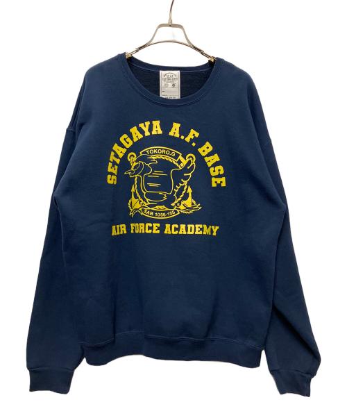 S.E.A.F. CLOTHING DEPOT（世田谷ベース）S.E.A.F. CLOTHING DEPOT (世田谷ベース) プリントスウェット ネイビー×イエロー サイズ:Lの古着・服飾アイテム