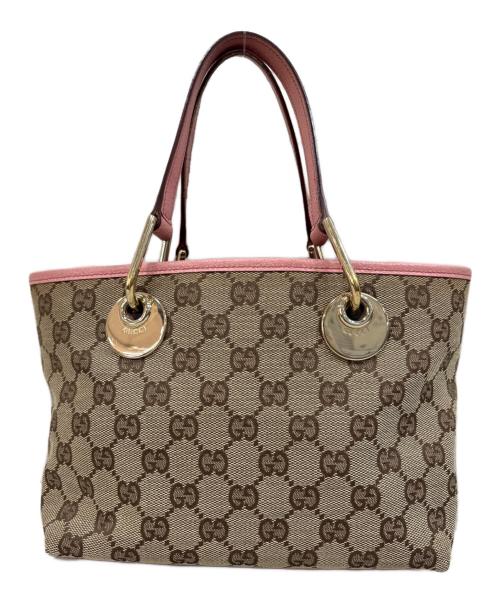 GUCCI（グッチ）GUCCI (グッチ) GGキャンバスハンドバッグ ブラウン×ピンクの古着・服飾アイテム