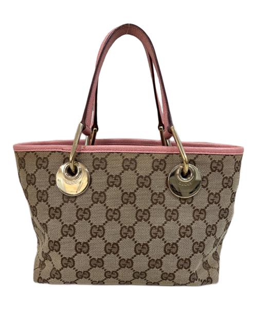 GUCCI（グッチ）GUCCI (グッチ) GGキャンバスハンドバッグ ブラウン×ピンクの古着・服飾アイテム