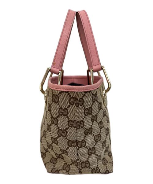 GUCCI（グッチ）GUCCI (グッチ) GGキャンバスハンドバッグ ブラウン×ピンクの古着・服飾アイテム