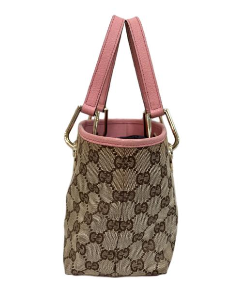 GUCCI（グッチ）GUCCI (グッチ) GGキャンバスハンドバッグ ブラウン×ピンクの古着・服飾アイテム