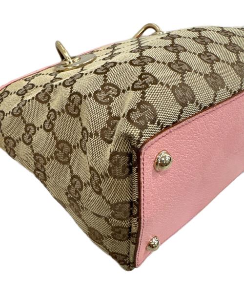 GUCCI（グッチ）GUCCI (グッチ) GGキャンバスハンドバッグ ブラウン×ピンクの古着・服飾アイテム