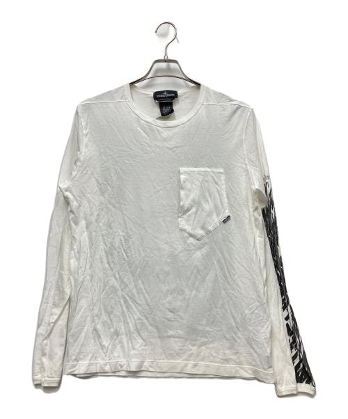 STONE ISLAND（ストーンアイランド）STONE ISLAND (ストーンアイランド) 長袖カットソー ホワイト×ブラック サイズ:Sの古着・服飾アイテム