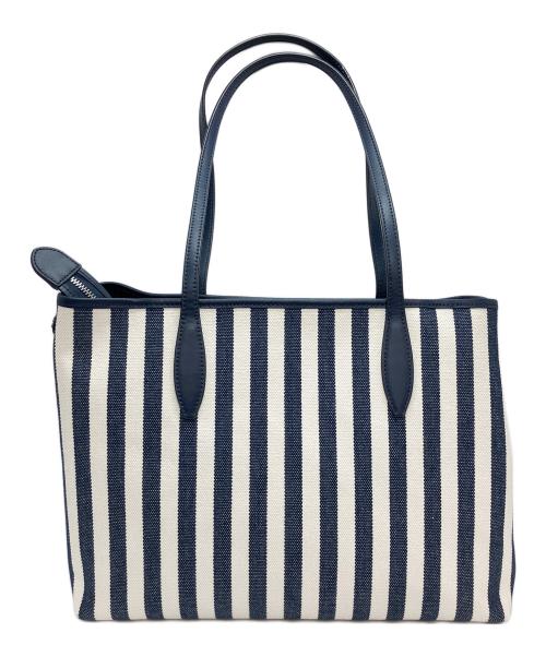 Kate Spade（ケイトスペード）Kate Spade (ケイトスペード) ストリートトートストライプスモールサイドスナップバッグ ネイビー×ホワイトの古着・服飾アイテム
