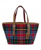 COACHコーチ）の古着「タータンチェックハンドバッグ」｜レッド