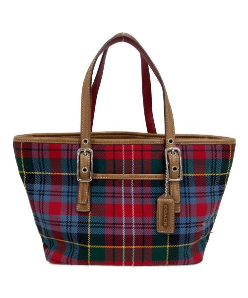 COACH（コーチ）COACH (コーチ) タータンチェックハンドバッグ レッドの古着・服飾アイテム