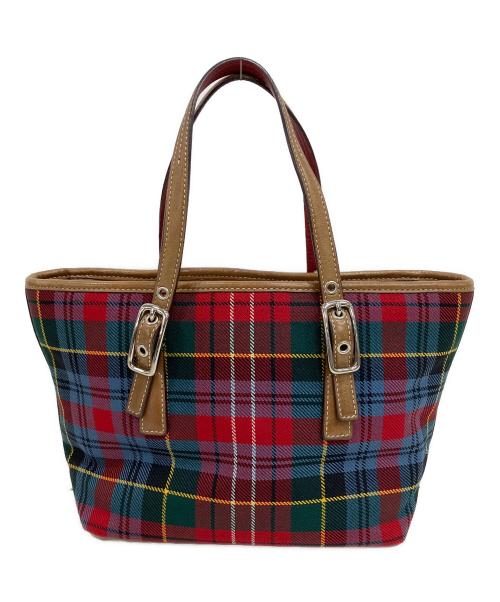 COACH（コーチ）COACH (コーチ) タータンチェックハンドバッグ レッドの古着・服飾アイテム