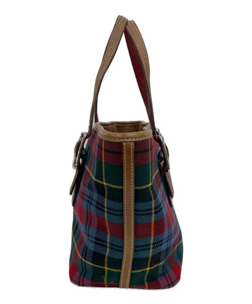 COACH（コーチ）COACH (コーチ) タータンチェックハンドバッグ レッドの古着・服飾アイテム