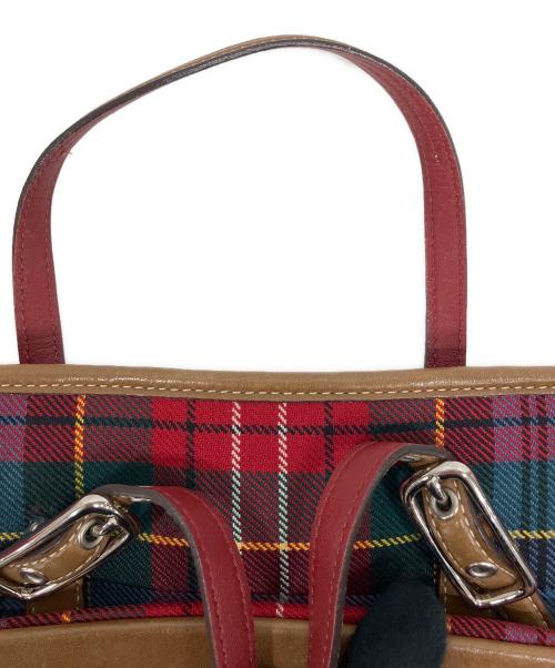 COACH（コーチ）COACH (コーチ) タータンチェックハンドバッグ レッドの古着・服飾アイテム