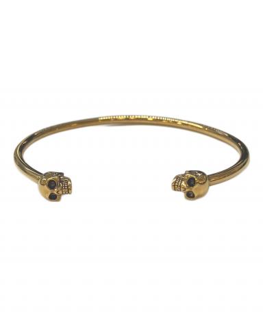 Alexander McQueen ブラック レザー バングル、ゴールド スカル 中古・古着通販】ALEXANDER McQUEEN (アレキサンダーマックイーン