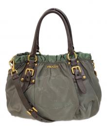 PRADA（プラダ）の古着「ギャザー2WAYバッグ」｜グリーン