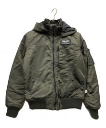 ALPHA（アルファ）の古着「フーデッドリブジャケット」｜オリーブ