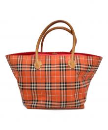 BURBERRY BLUE LABEL（バーバリー ブルー レーベル）の古着「ナイロントートバッグ」｜オレンジ×ブラック