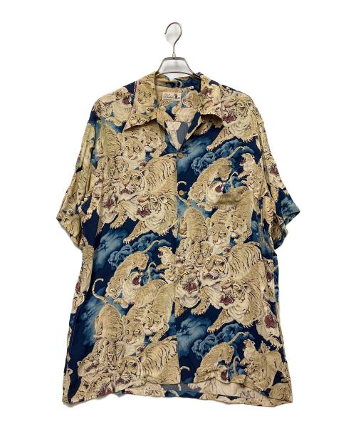 Sun Surf（サンサーフ）Sun Surf (サンサーフ) 百虎 THE WARDROBE 半袖アロハシャツ ベージュ・ネイビー サイズ:ＸＬの古着・服飾アイテム
