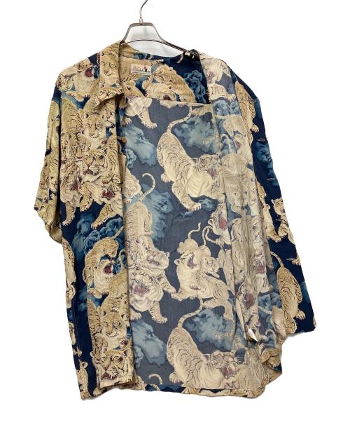 Sun Surf（サンサーフ）Sun Surf (サンサーフ) 百虎 THE WARDROBE 半袖アロハシャツ ベージュ・ネイビー サイズ:ＸＬの古着・服飾アイテム