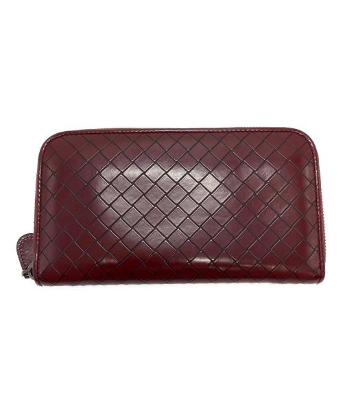 BOTTEGA VENETA（ボッテガベネタ）BOTTEGA VENETA (ボッテガベネタ) イントレチャート　ラウンドファスナー財布 ボルドーの古着・服飾アイテム
