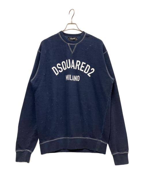 DSQUARED2（ディースクエアード）DSQUARED2 (ディースクエアード) ユーズドエフェクト クールフィット スウェットシャツ ネイビー サイズ:Lの古着・服飾アイテム