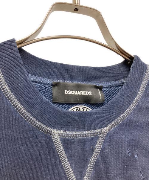 DSQUARED2（ディースクエアード）DSQUARED2 (ディースクエアード) ユーズドエフェクト クールフィット スウェットシャツ ネイビー サイズ:Lの古着・服飾アイテム