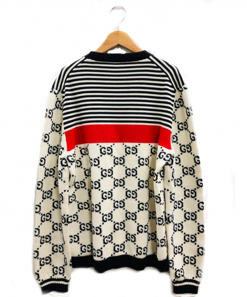 GUCCI（グッチ）GUCCI (グッチ) ロゴストライプニット ベージュ×レッド×ブラック サイズ:不明の古着・服飾アイテム