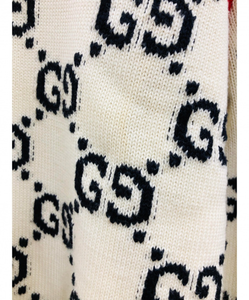 GUCCI（グッチ）GUCCI (グッチ) ロゴストライプニット ベージュ×レッド×ブラック サイズ:不明の古着・服飾アイテム