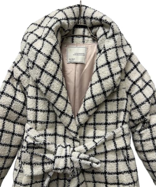 HER LIP TO（ハーリップトゥ）HER LIP TO (ハーリップトゥ) Loop Yarn Tweed Belted Down Coat ホワイト×ブラック サイズ:Sの古着・服飾アイテム