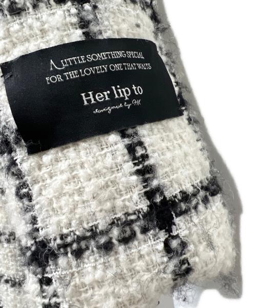 HER LIP TO（ハーリップトゥ）HER LIP TO (ハーリップトゥ) Loop Yarn Tweed Belted Down Coat ホワイト×ブラック サイズ:Sの古着・服飾アイテム