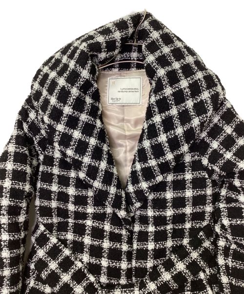 HER LIP TO（ハーリップトゥ）Her lip to (ハーリップトゥ) Loop Yarn Tweed Belted Down Coat ブラック×ホワイト サイズ:S 未使用品の古着・服飾アイテム