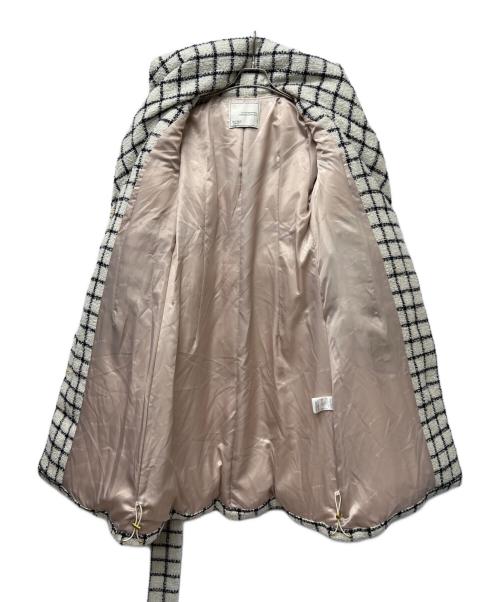 HER LIP TO（ハーリップトゥ）HER LIP TO (ハーリップトゥ) Loop Yarn Tweed Belted Down Coat ホワイト×ブラック サイズ:Sの古着・服飾アイテム