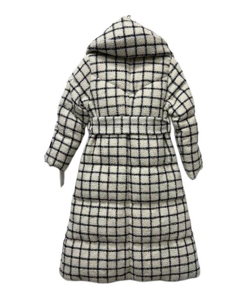 HER LIP TO（ハーリップトゥ）HER LIP TO (ハーリップトゥ) Loop Yarn Tweed Belted Down Coat ホワイト×ブラック サイズ:Sの古着・服飾アイテム