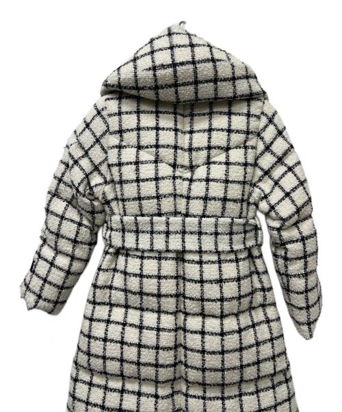 HER LIP TO（ハーリップトゥ）HER LIP TO (ハーリップトゥ) Loop Yarn Tweed Belted Down Coat ホワイト×ブラック サイズ:Sの古着・服飾アイテム