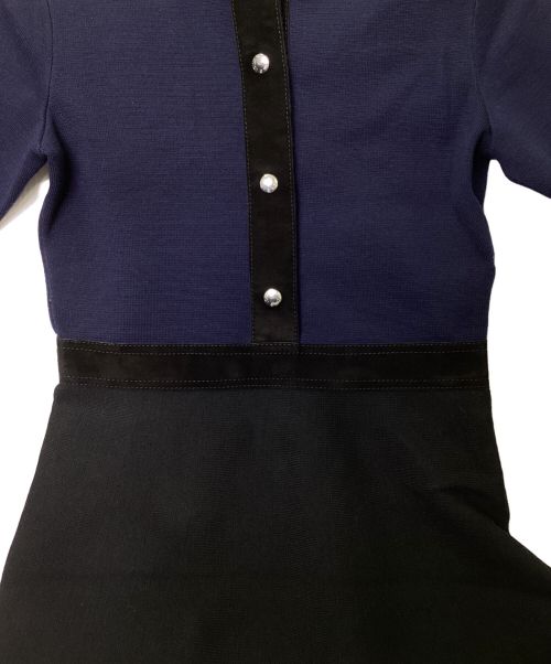 LOUIS VUITTON（ルイ ヴィトン）LOUIS VUITTON (ルイ ヴィトン) レザー切替ワンピース ネイビー×ブラック サイズ:34の古着・服飾アイテム