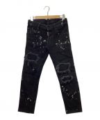 DSQUARED2ディースクエアード）の古着「ペイント加工デニムパンツ」｜ブラック