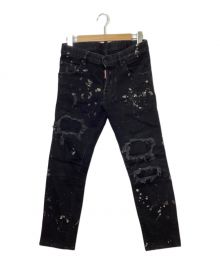 DSQUARED2（ディースクエアード）の古着「ペイント加工デニムパンツ」｜ブラック