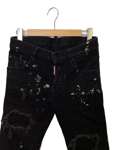 DSQUARED2（ディースクエアード）DSQUARED2 (ディースクエアード) ペイント加工デニムパンツ ブラック サイズ:42の古着・服飾アイテム