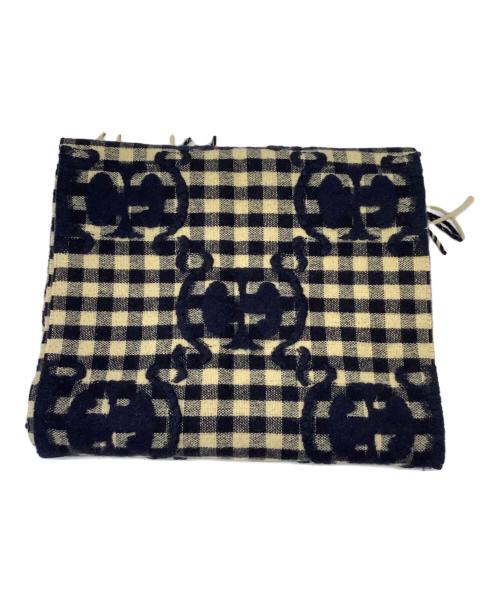 GUCCI（グッチ）GUCCI (グッチ) ジャガードギンガムチェックマフラー 	GUCCI（グッチ）　644365 ベージュ×ブラックの古着・服飾アイテム